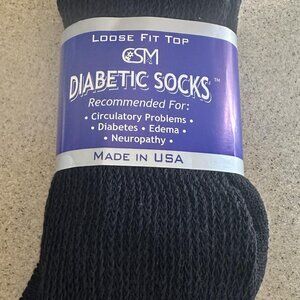 3 pack Black Crew Diabetic Socks- Sock Size: 10-13 Shoe Size: 7-11